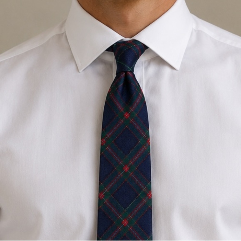 Luigi Borrelli Navy Tartan Silk Tie |Handcrafted in Italy